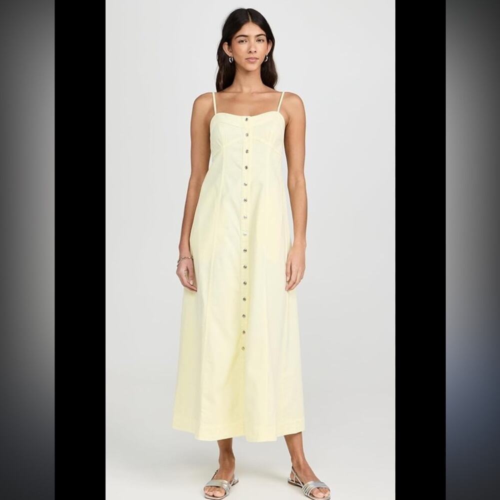 Free People Pale Yellow Button-Front Midi Dress